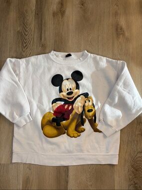Vintage 90s Mickey Unlimited Mickey & Pluto White Crewneck Sweatshirt size large